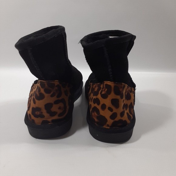 Serra size 8 black & leopard print faux fur lined leather slip on ankle booties - Picture 2 of 8